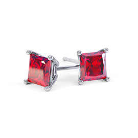 Charisma 1ct Ruby Princess Platinum Plated Silver Stud Earrings