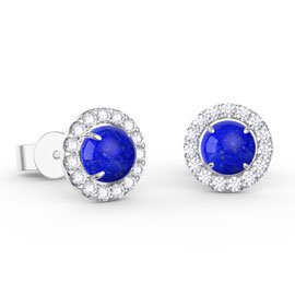 Halo Lapis Platinum plated Silver Stud Earrings