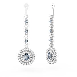 Fusion Aquamarine Halo Platinum plated Silver Earrings Drops