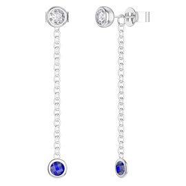 By the Yard Blue Sapphire Platinum plated Silver Stud and Drop Earrings Set