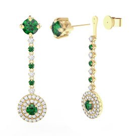 Fusion Emerald Halo 18ct Gold Vermeil Stud Drop Earrings Set