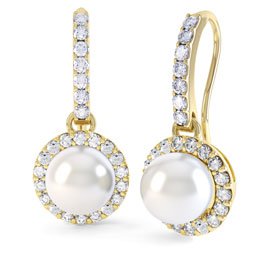 Venus Pearl Halo 18ct Gold Vermeil Pave Drop Earrings