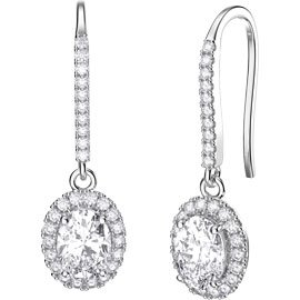 Eternity 2ct Diamond Oval Halo 18ct White Gold Pave Drop Earrings