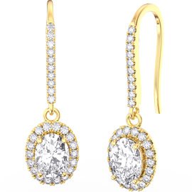 Eternity 2ct Diamond Oval Halo 18ct Yellow Gold Pave Drop Earrings