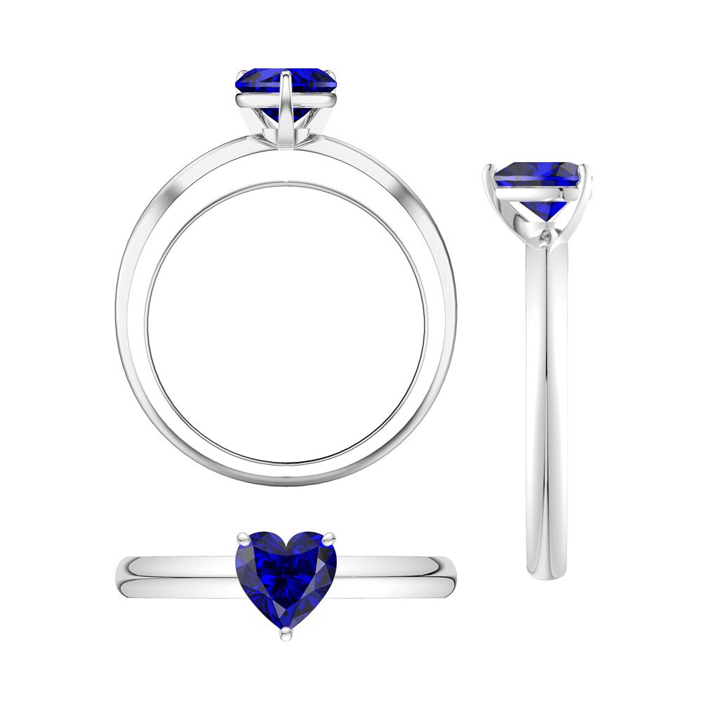 Unity 1ct Heart Blue Sapphire Solitaire 18ct White Gold Proposal Ring #5