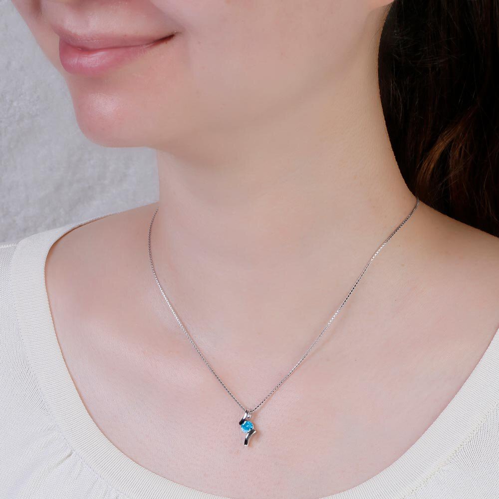 Combinations Swiss Blue Topaz Round Platinum plated Silver Pendant #2
