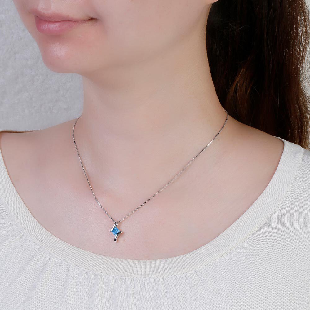 Combinations Princess Aquamarine Square Platinum plated Silver Pendant #2