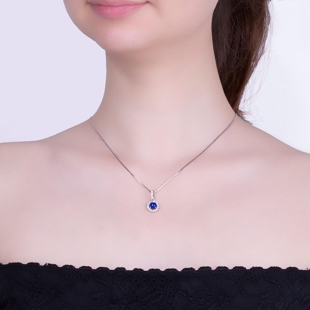 Halo Lapis Platinum plated Silver Pendant #2