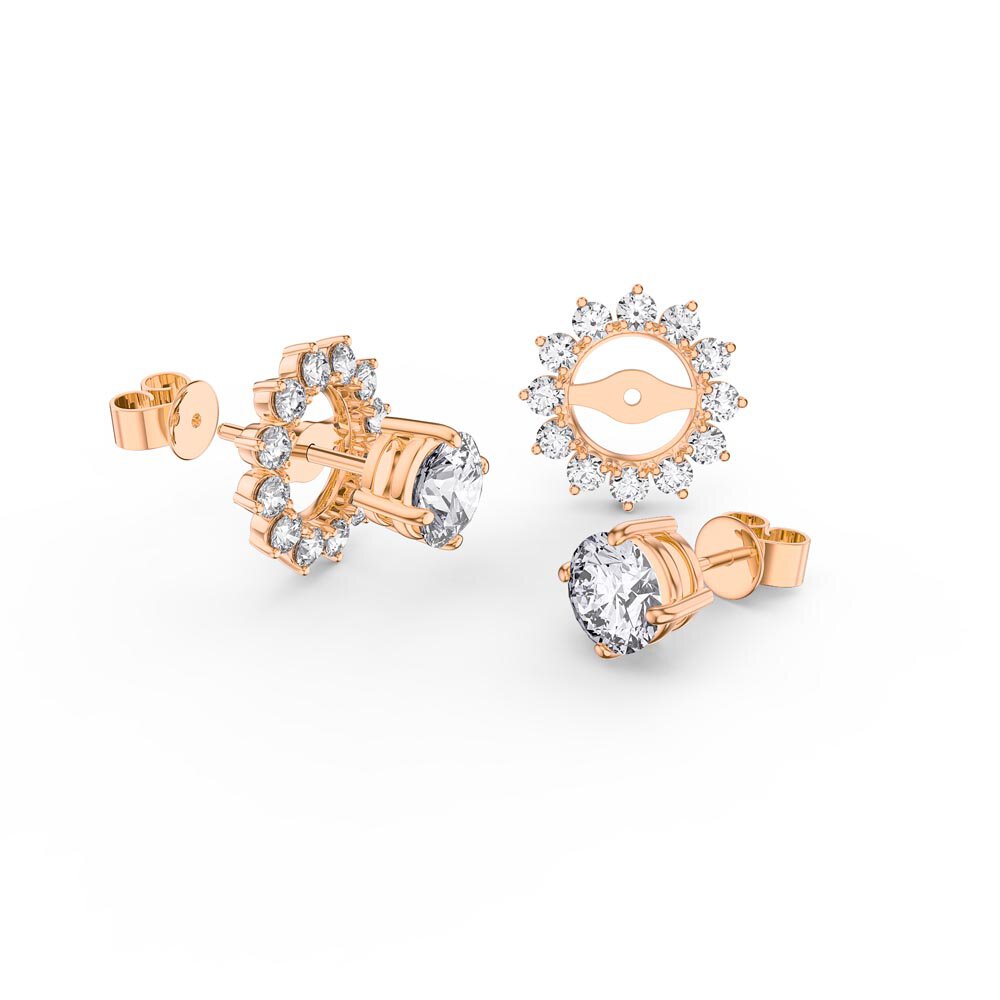 Fusion White Sapphire 9ct Rose Gold Stud Starburst Earrings Halo Jacket Set