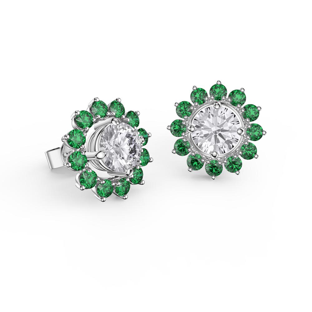 Fusion White Sapphire 9ct White Gold Stud Earrings Emerald Halo Jacket Set #2