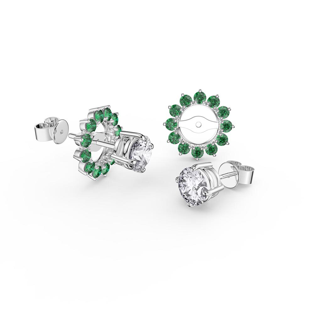 Fusion White Sapphire 9ct White Gold Stud Earrings Emerald Halo Jacket Set