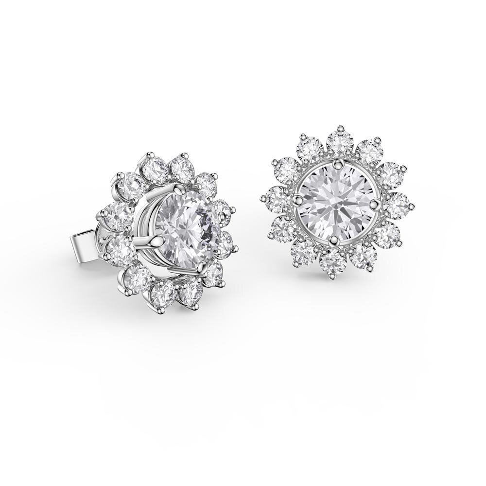 Fusion White Sapphire Platinum plated Silver Stud Starburst Earrings Halo Jacket Set #2