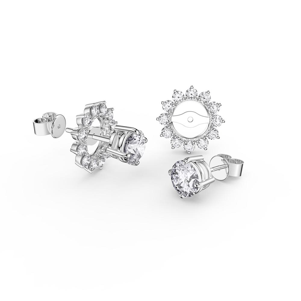 Fusion White Sapphire Platinum plated Silver Stud Starburst Earrings Halo Jacket Set