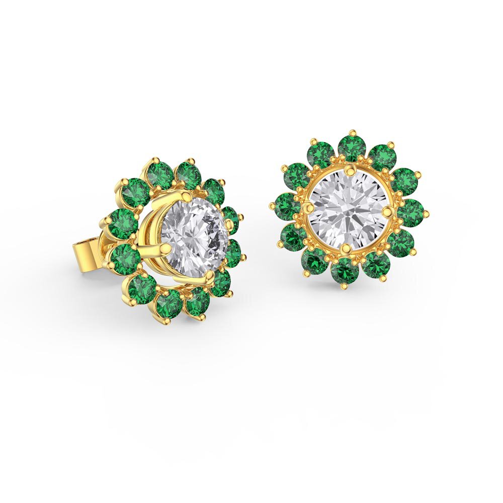 Fusion Diamond 18ct Yellow Gold Stud Earrings Emerald Halo Jacket Set #2