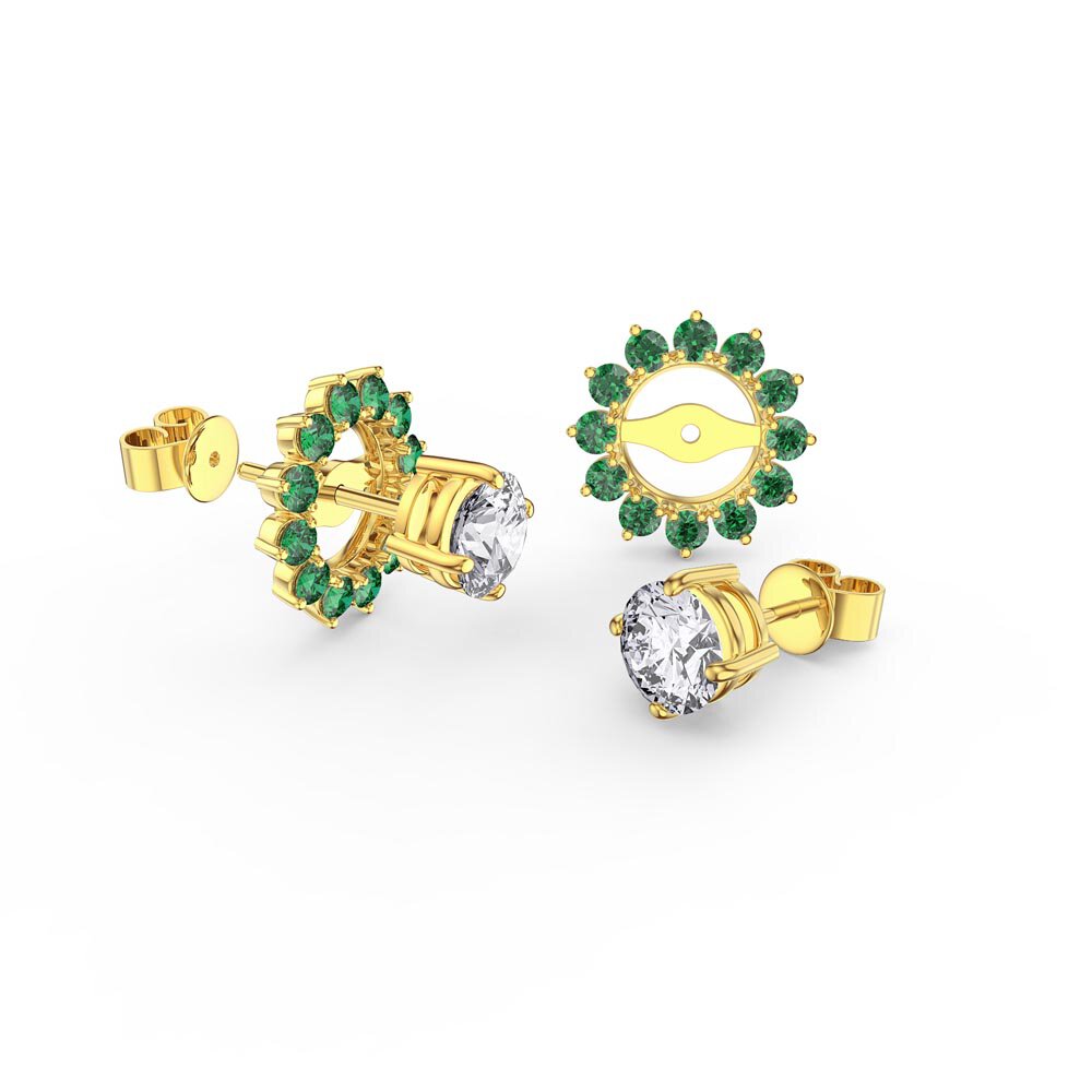 Fusion Diamond 18ct Yellow Gold Stud Earrings Emerald Halo Jacket Set