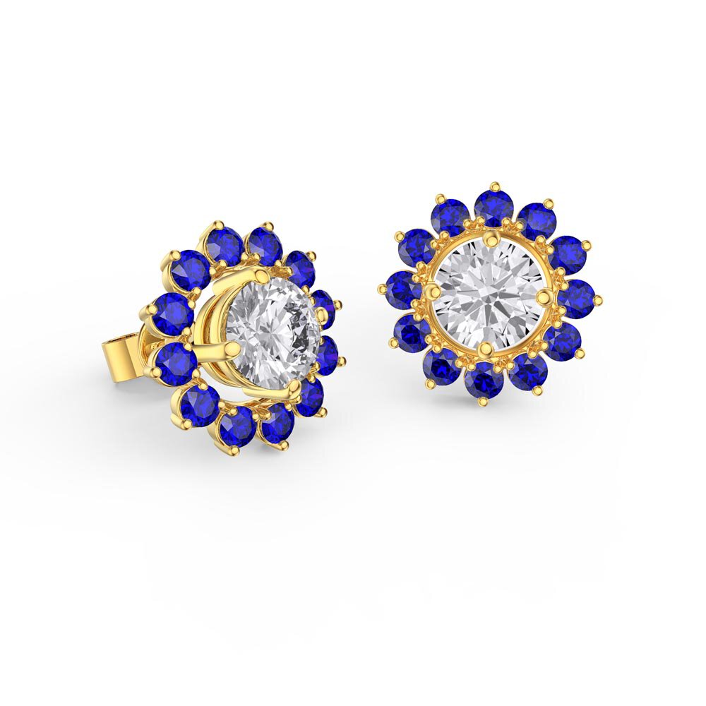 Fusion Diamond 18ct Yellow Gold Stud Earrings Sapphire Halo Jacket Set #2