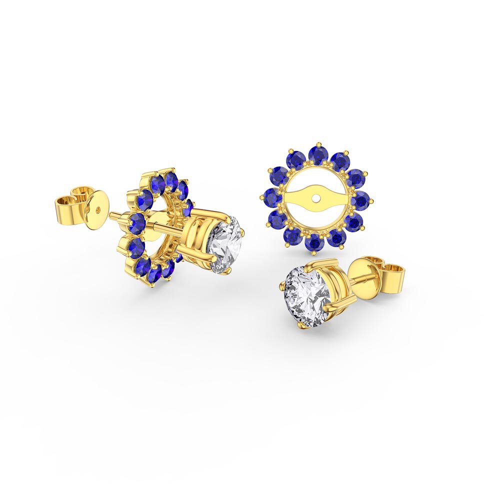 Fusion Diamond 18ct Yellow Gold Stud Earrings Sapphire Halo Jacket Set