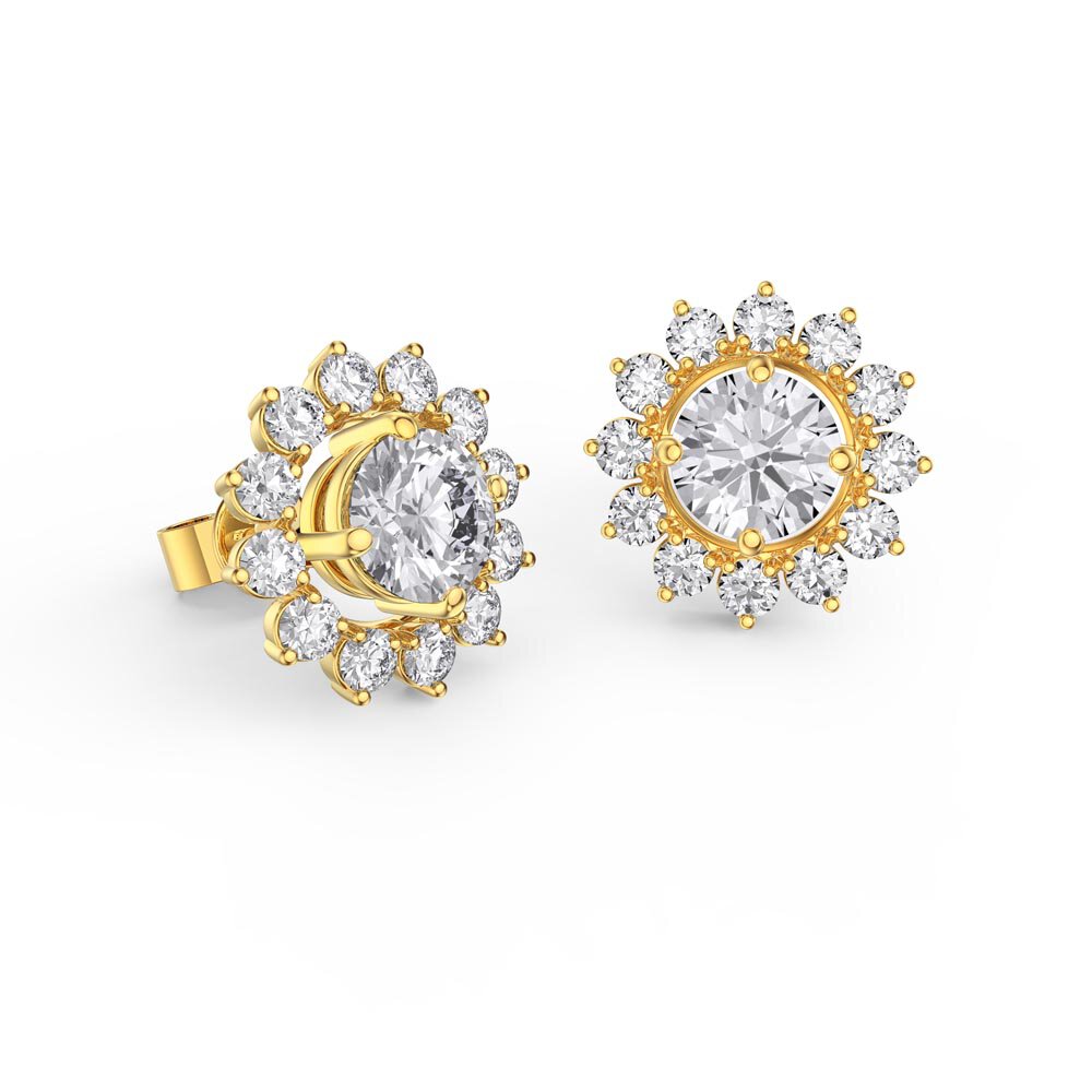 Fusion White Sapphire 9ct Yellow Gold Stud Starburst Earrings Halo Jacket Set #2