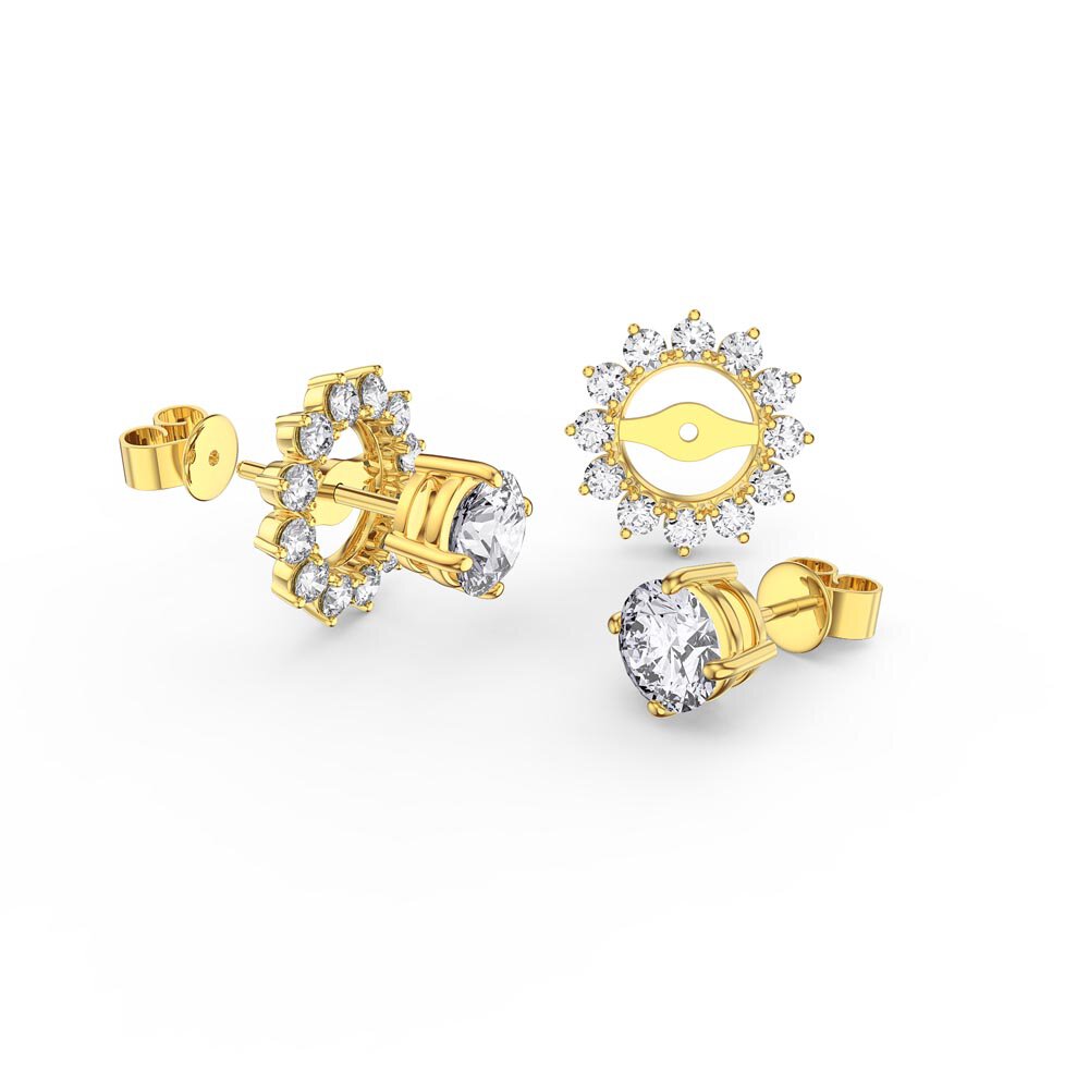 Fusion White Sapphire 9ct Yellow Gold Stud Starburst Earrings Halo Jacket Set
