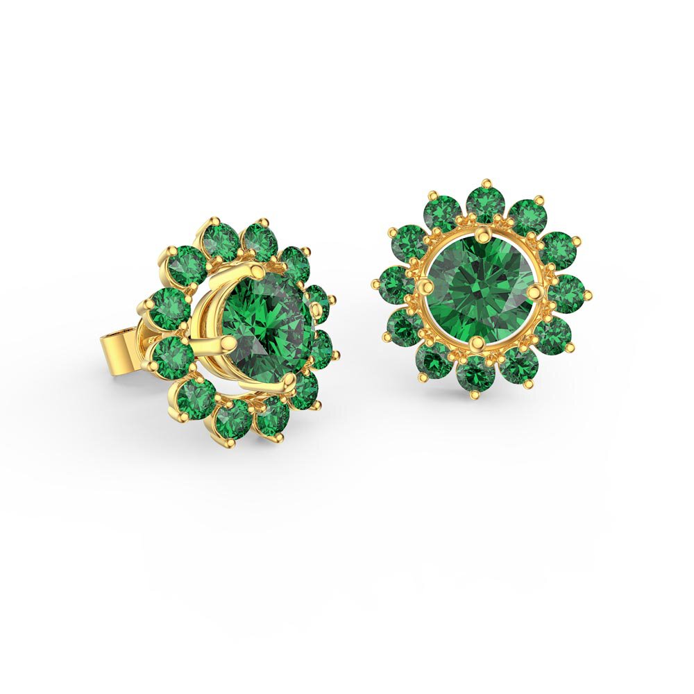 Fusion Emerald 18ct Gold Vermeil Stud Gemburst Earrings Halo Jacket Set #2