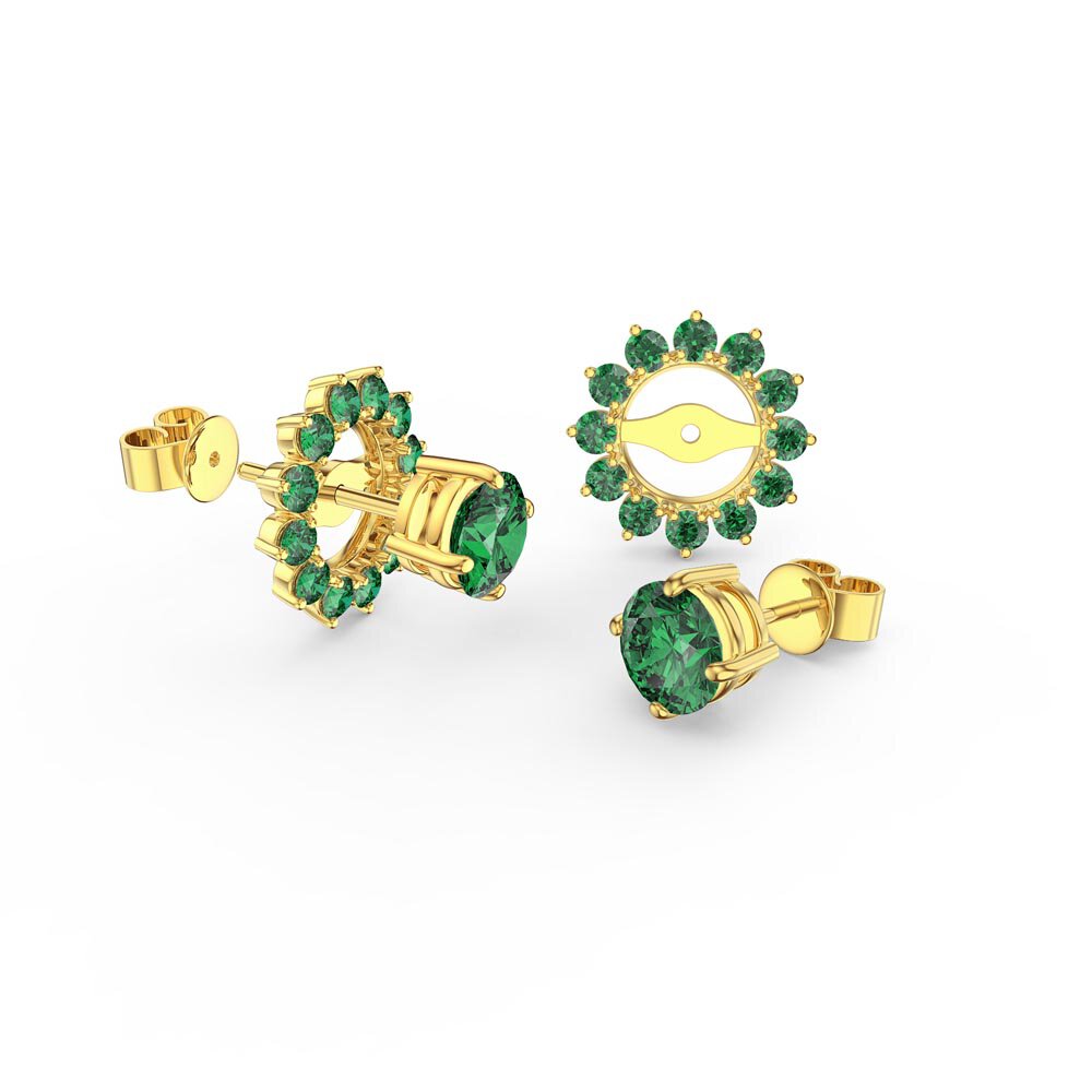 Fusion Emerald 18ct Gold Vermeil Stud Gemburst Earrings Halo Jacket Set