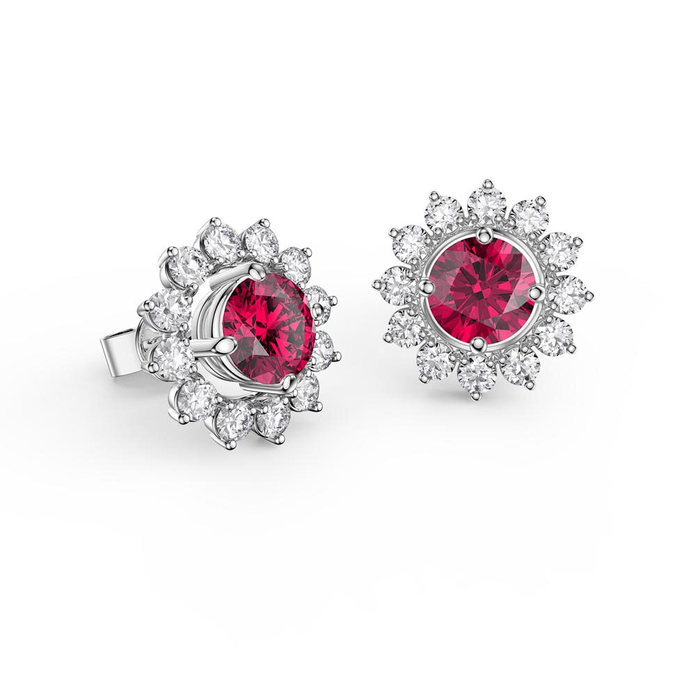 Fusion Ruby Platinum plated Silver Stud Starburst Earrings Halo Jacket Set #2