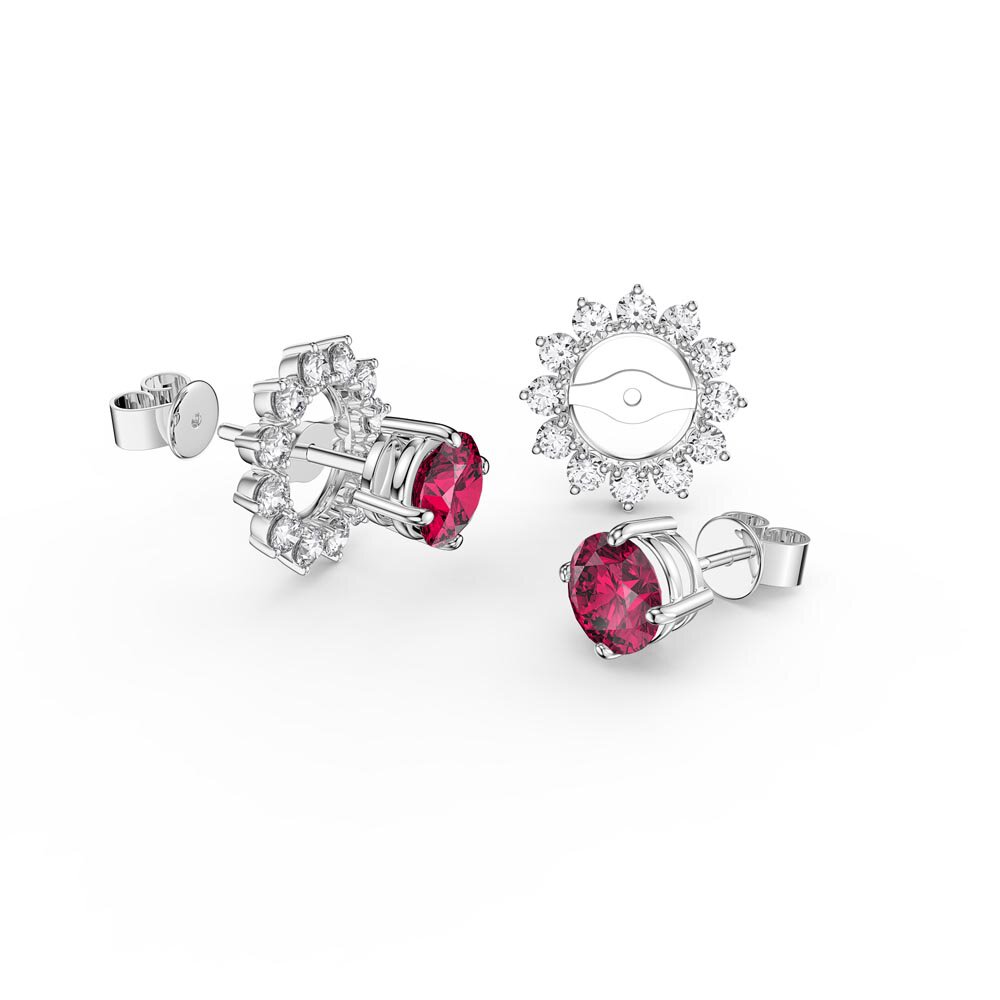 Fusion Ruby Platinum plated Silver Stud Starburst Earrings Halo Jacket Set