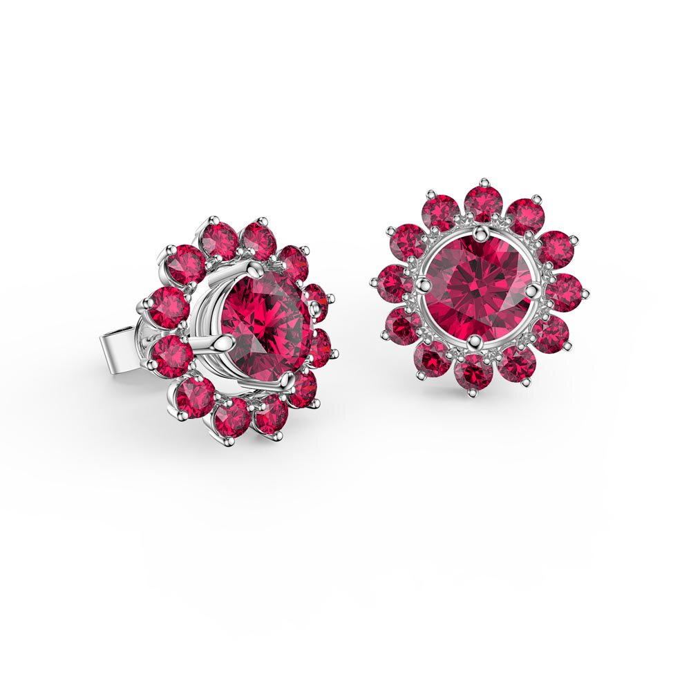 Fusion Ruby Platinum plated Silver Stud Gemburst Earrings Halo Jacket Set #2