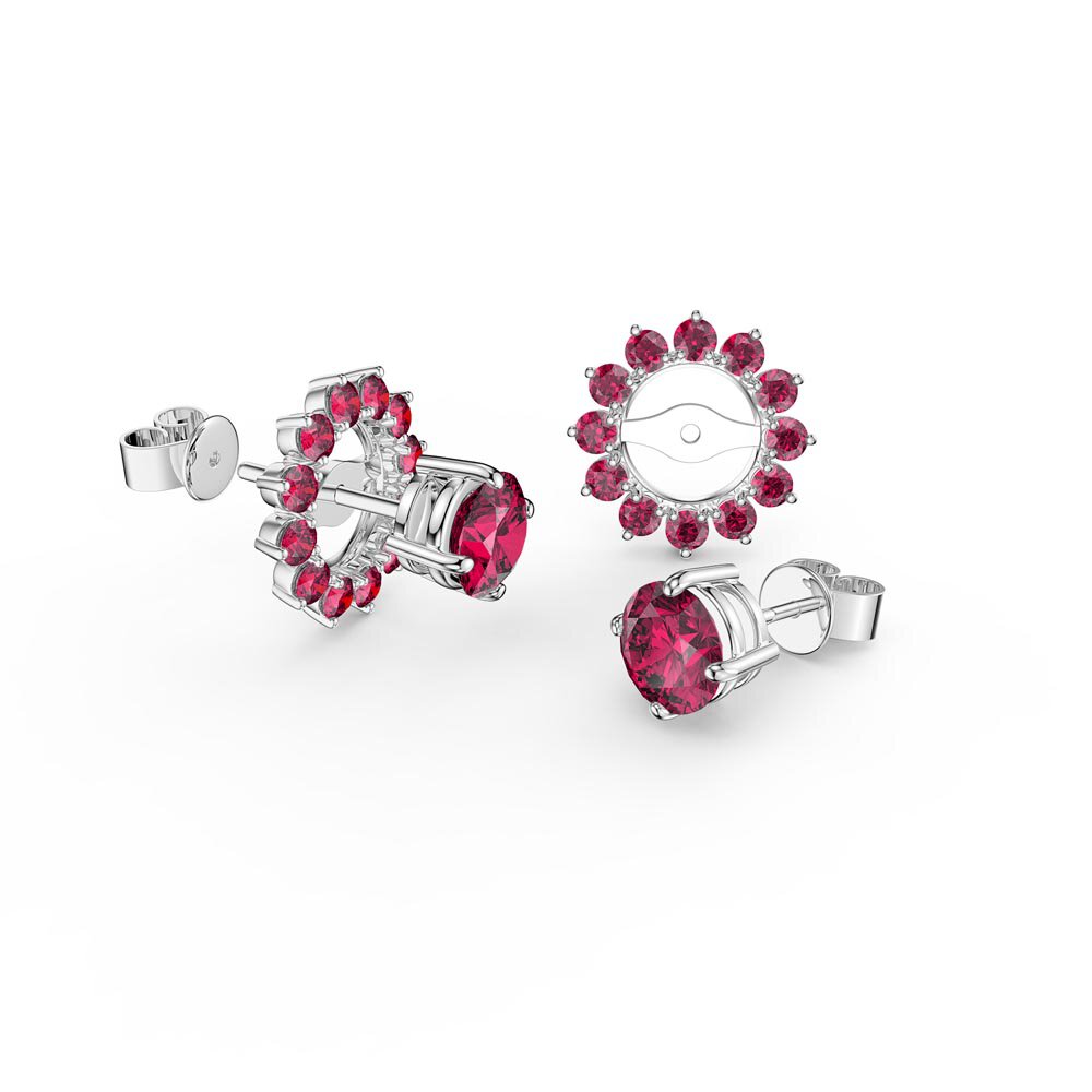 Fusion Ruby Platinum plated Silver Stud Gemburst Earrings Halo Jacket Set