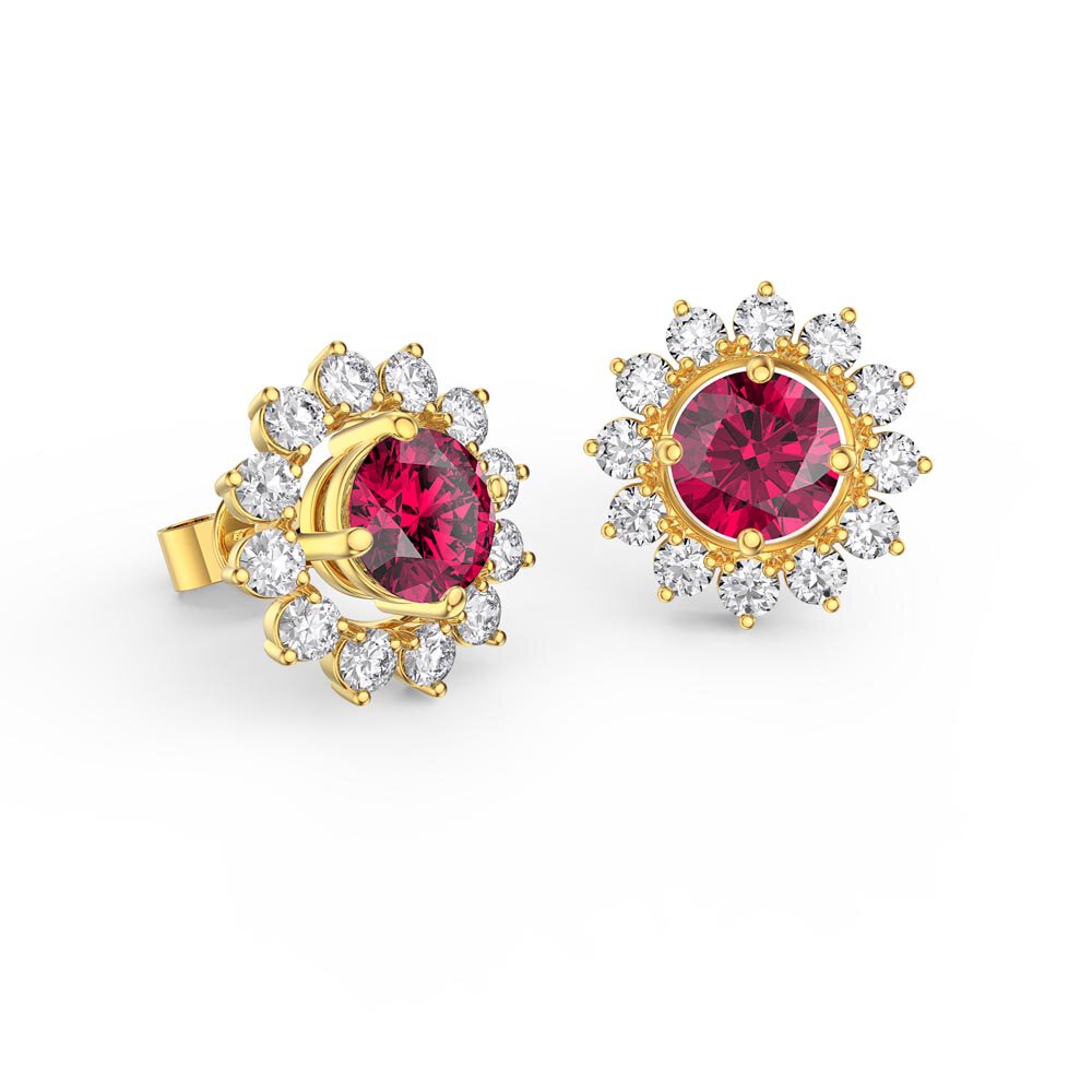Fusion Ruby 18ct Gold Vermeil Stud Starburst Earrings Halo Jacket Set #2