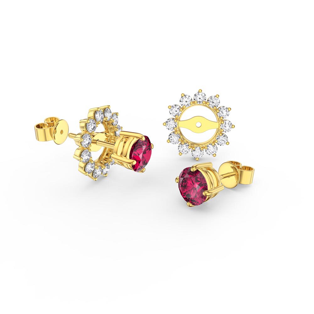 Fusion Ruby 18ct Gold Vermeil Stud Starburst Earrings Halo Jacket Set