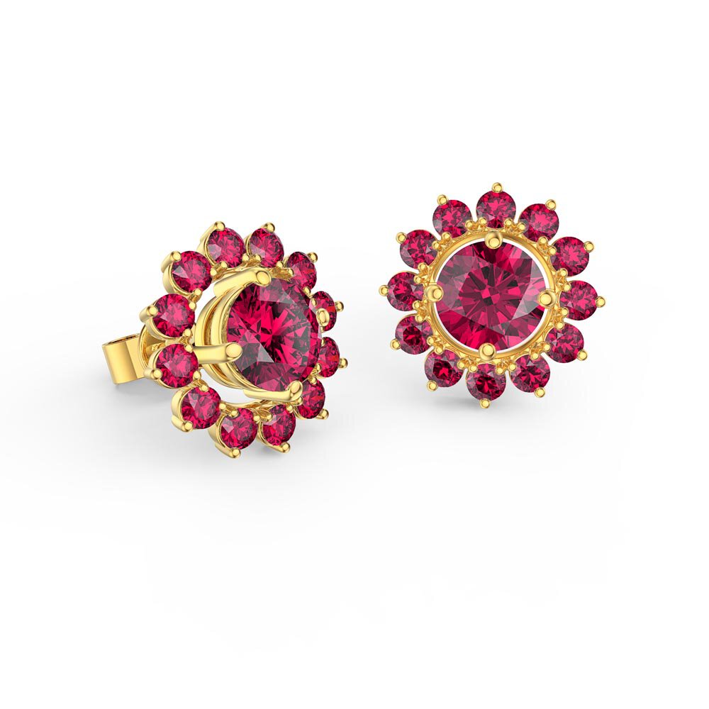 Fusion Ruby 18ct Gold Vermeil Stud Gemburst Earrings Halo Jacket Set #2