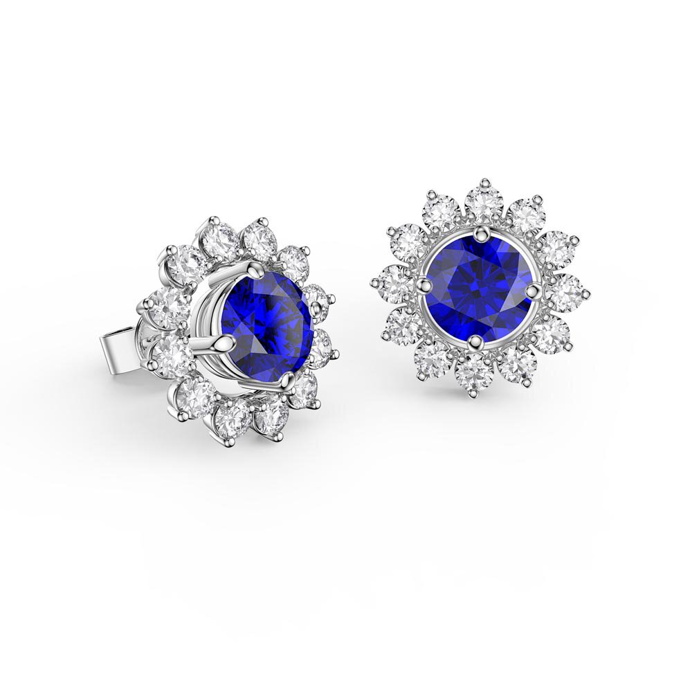 Fusion Sapphire 9ct White Gold Stud Starburst Earrings Halo Jacket Set #2