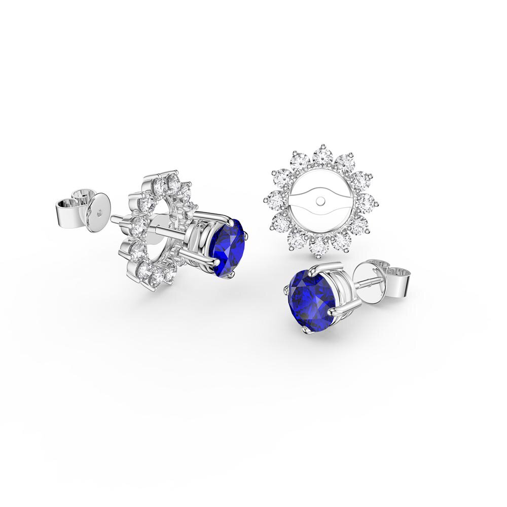 Fusion Sapphire 9ct White Gold Stud Starburst Earrings Halo Jacket Set