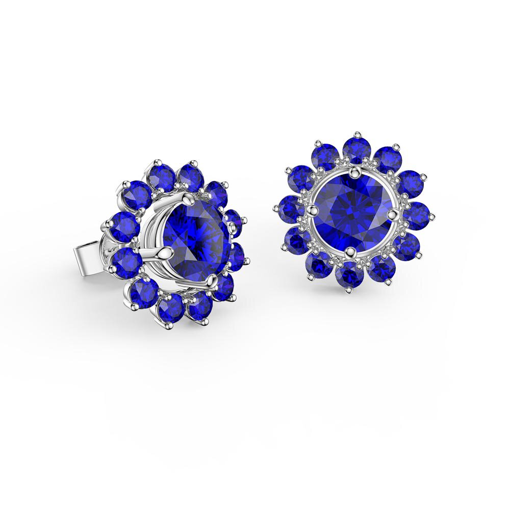 Fusion Sapphire 9ct White Gold Stud Gemburst Earrings Halo Jacket Set #2