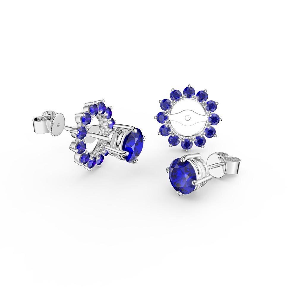 Fusion Sapphire 9ct White Gold Stud Gemburst Earrings Halo Jacket Set