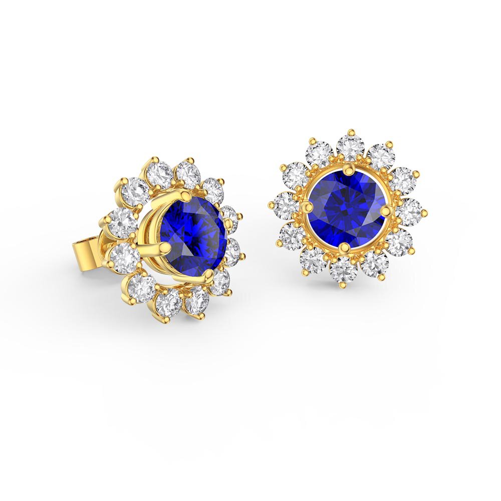 Fusion Sapphire 18ct Gold Vermeil Stud Starburst Earrings Halo Jacket Set #2