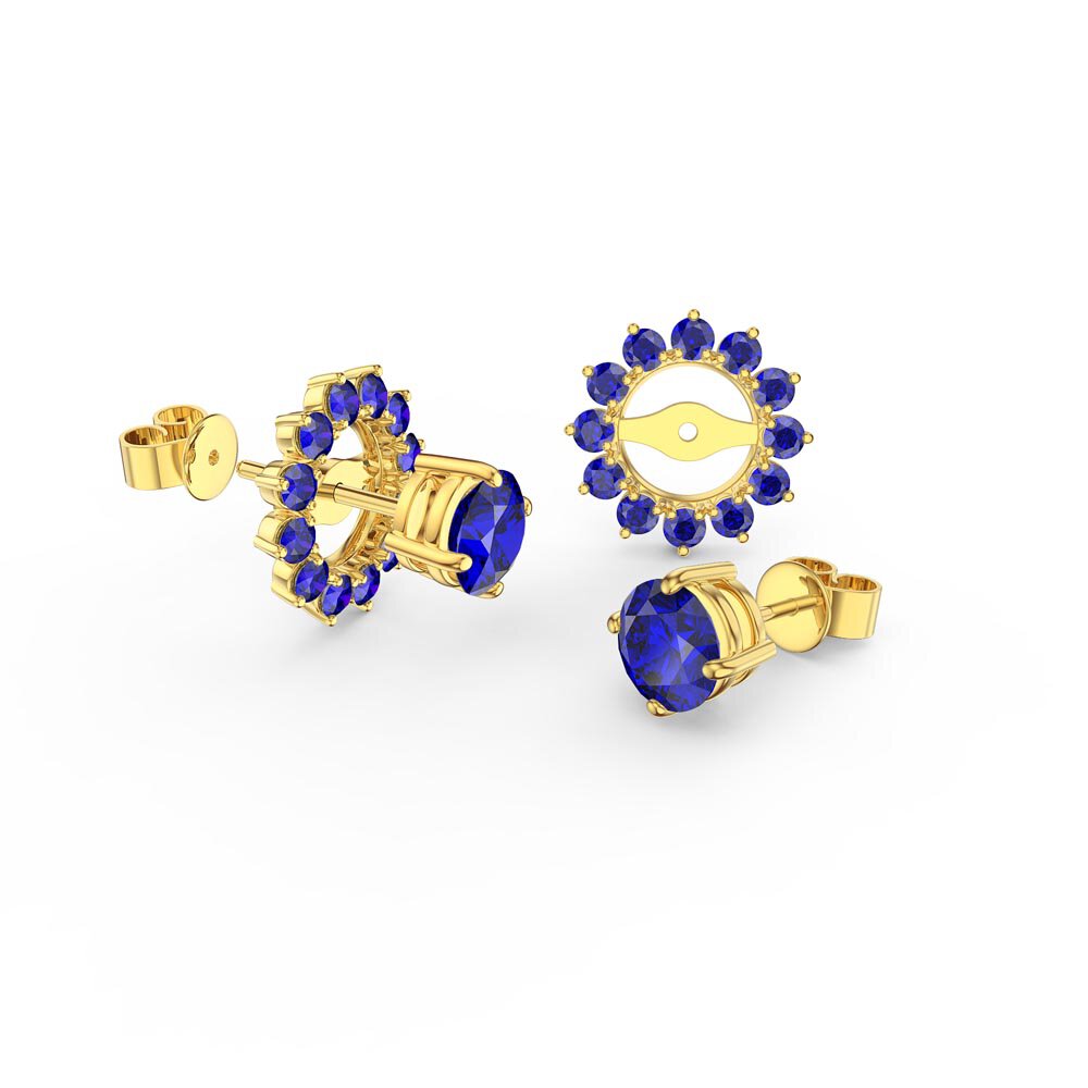 Fusion Sapphire 18ct Gold Vermeil Stud Gemburst Earrings Halo Jacket Set
