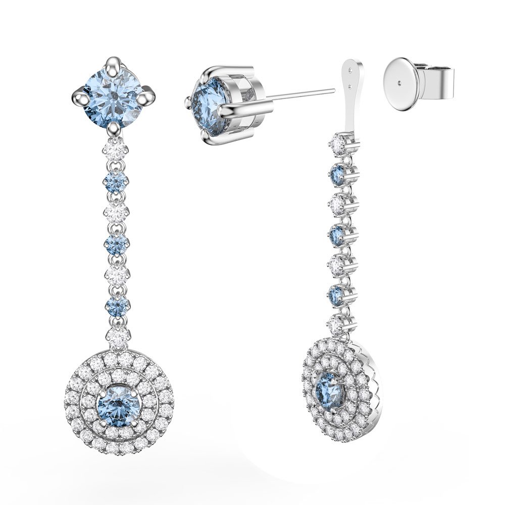 Fusion Aquamarine Halo Platinum plated Silver Stud Drop Earrings Set