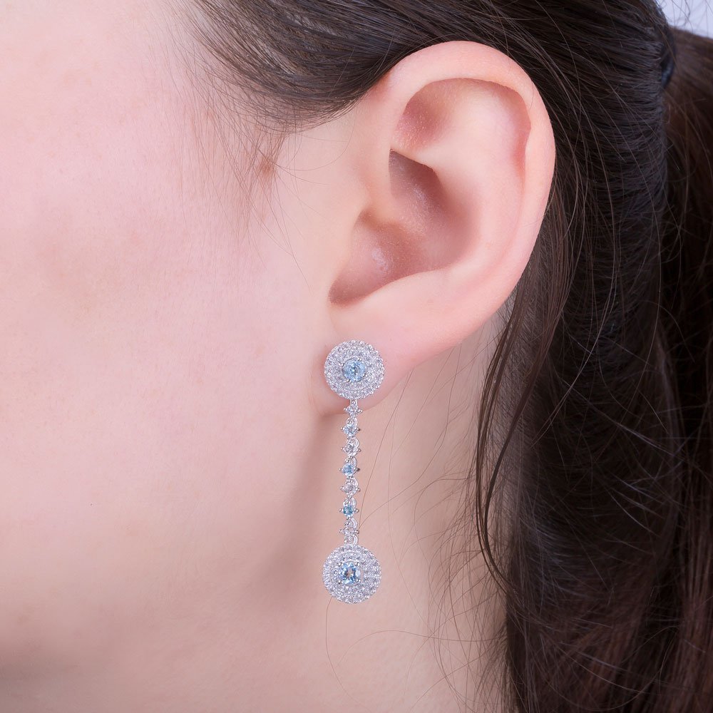 Fusion Aquamarine Halo 18ct White Gold  Stud and Drop Earrings Set #2