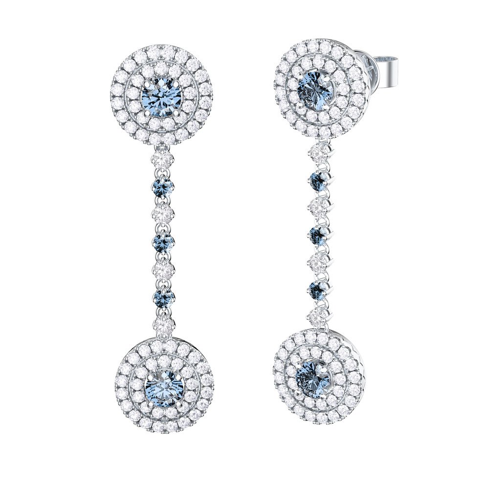 Fusion Aquamarine Halo 18ct White Gold  Stud and Drop Earrings Set