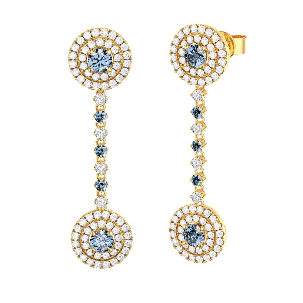 Fusion Aquamarine Halo 18ct Yellow Gold Stud and Drop Earrings Set