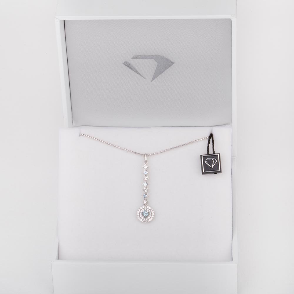 Fusion Aquamarine Halo Platinum plated Silver Pendant #5