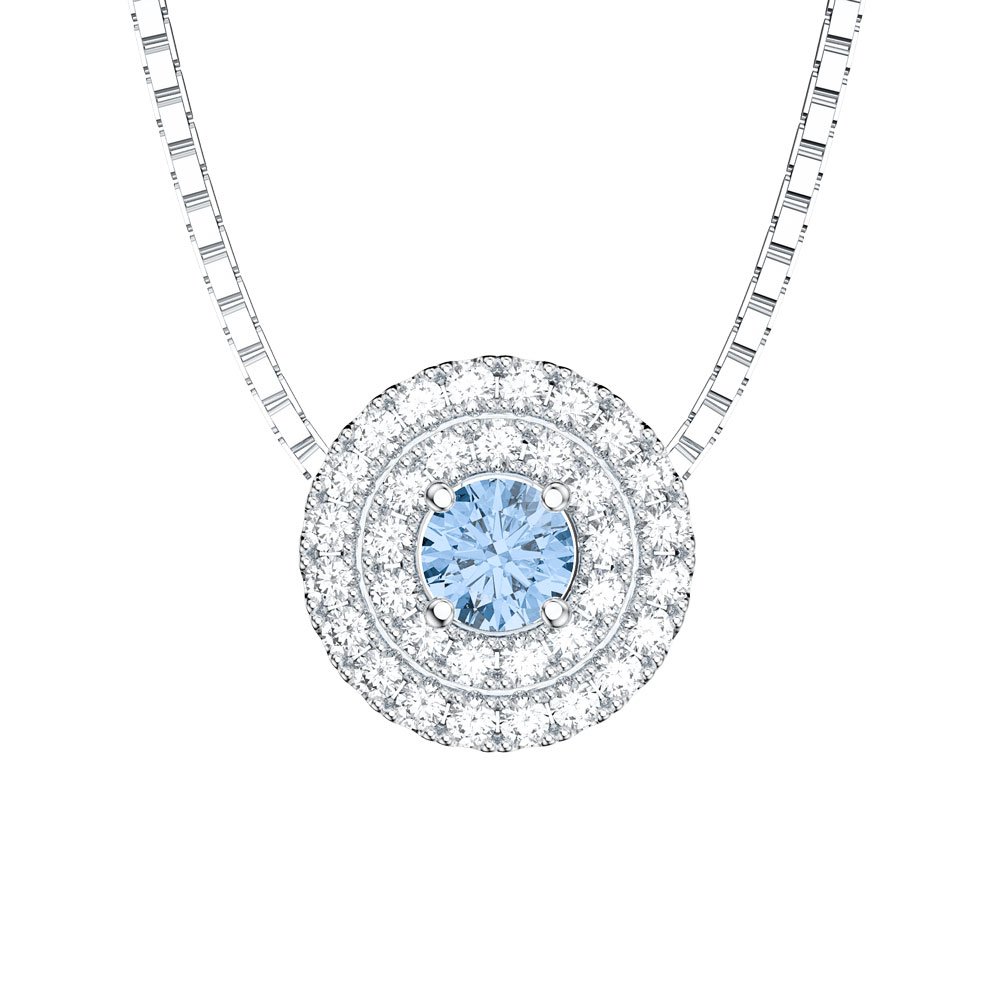 Fusion Aquamarine Halo Platinum plated Silver Pendant