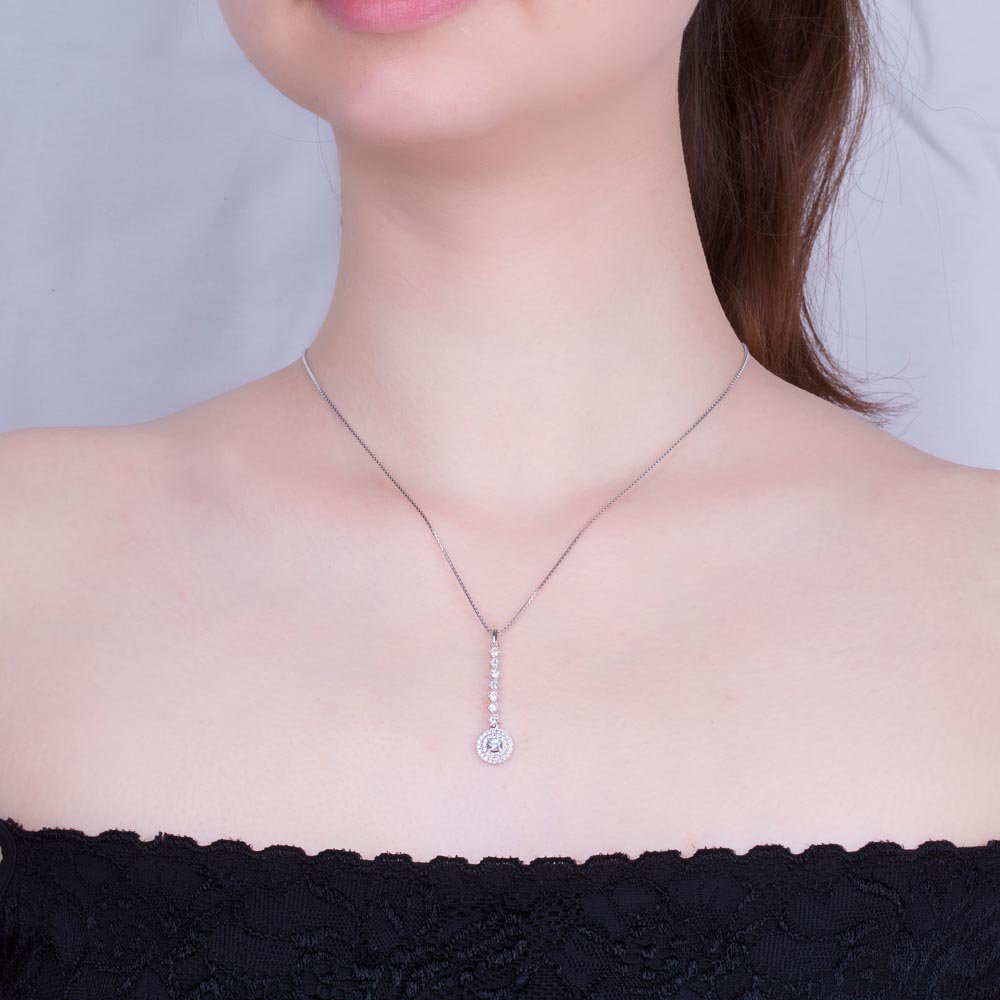 Fusion Aquamarine Halo Platinum plated Silver Pendant #3