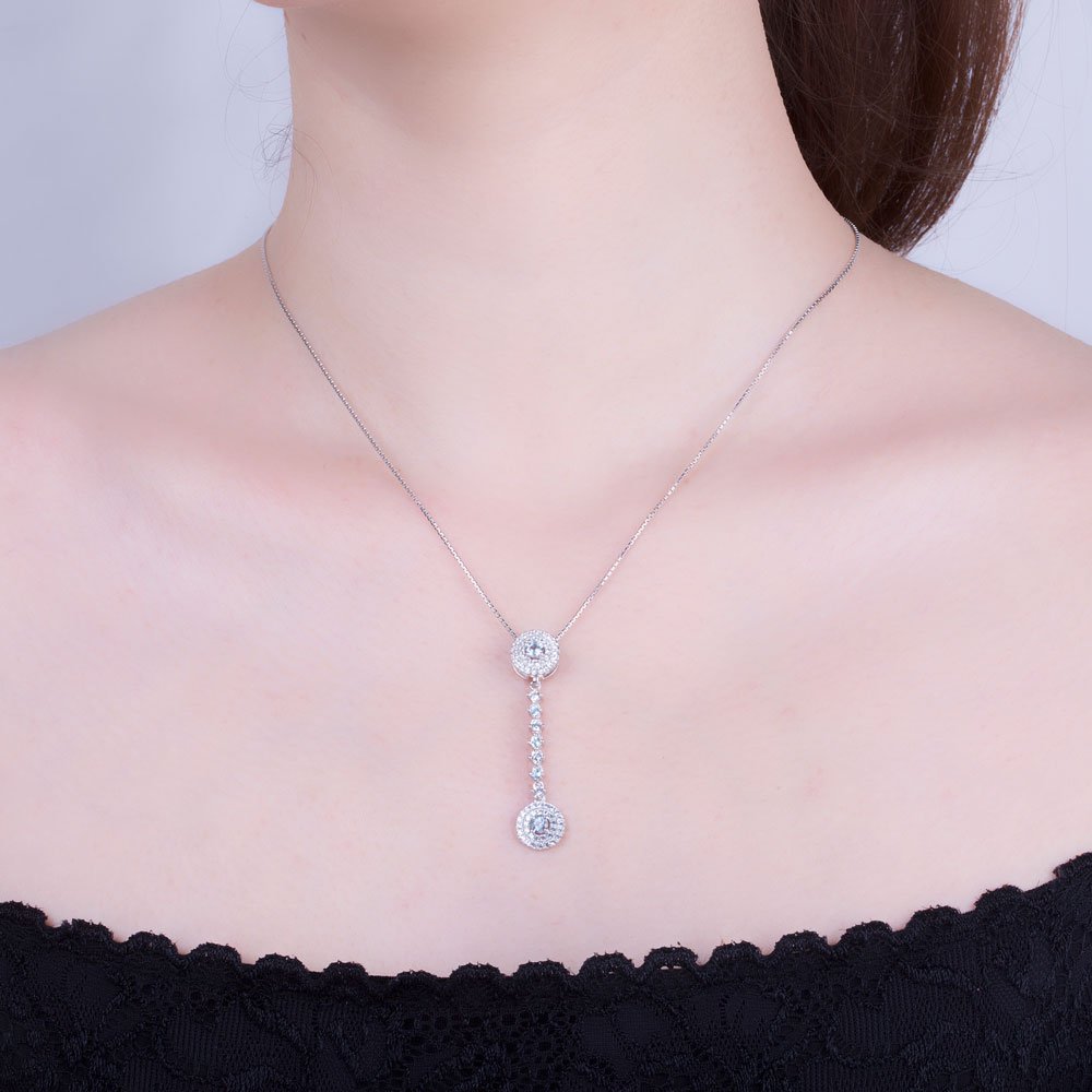 Fusion Aquamarine Halo Platinum plated Silver Pendant #2