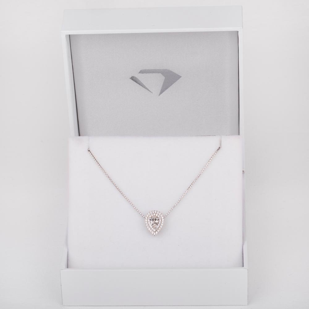 Fusion 2.3ct Diamond Halo 18ct White Gold Drop Pear Pendant Set #7