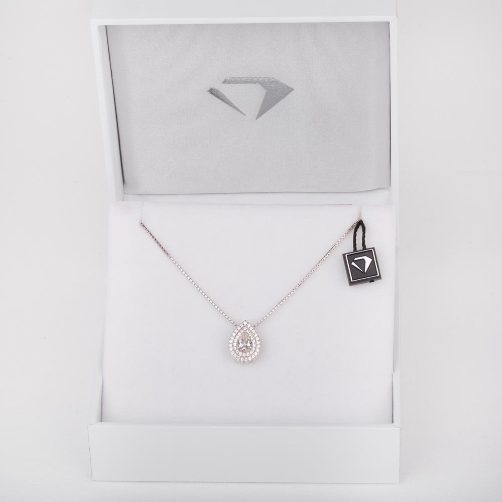 Fusion 2.3ct Diamond Halo 18ct White Gold Drop Pear Pendant Set #8