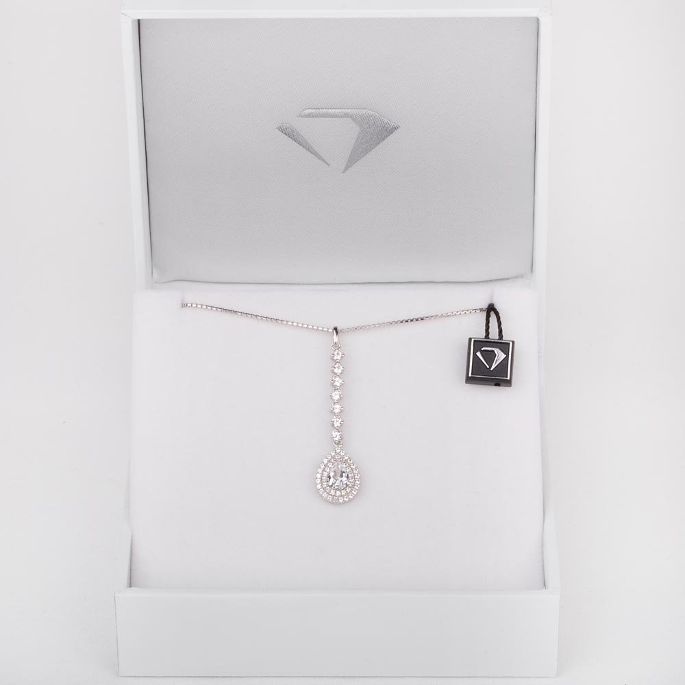 Fusion 2.3ct Diamond Halo 18ct White Gold Drop Pear Pendant Set #9