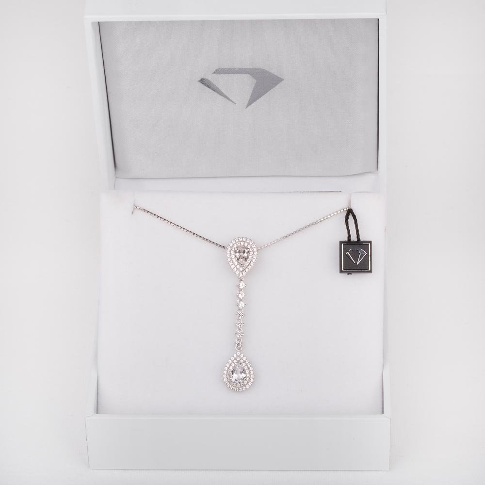 Fusion 2.3ct Diamond Halo 18ct White Gold Drop Pear Pendant Set #10